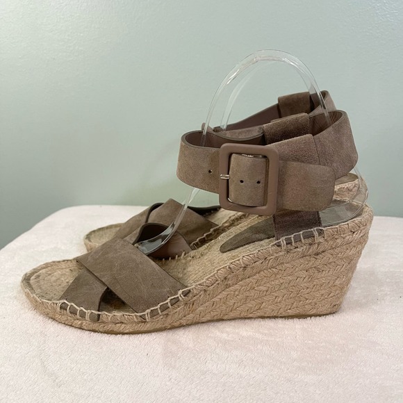 Vince Women's Brown Suede Crisscross Adjustable Strap Wedge Espadrilles Size 10 - Picture 5 of 9